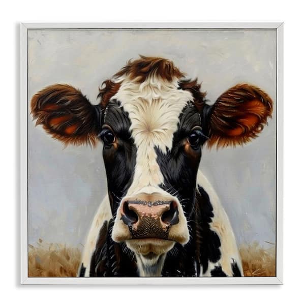 Stupell Industries Stoic Cow Gaze Portrait by LSR Design Studio White Framed Animal Giclee Art Print 12 in. x 12 in.