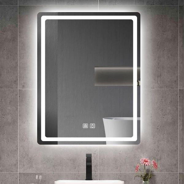 WELLFOR 24 in. W x 32 in. H Rectangular Frameless Anti-Fog LED Wall Bathroom Vanity Mirror