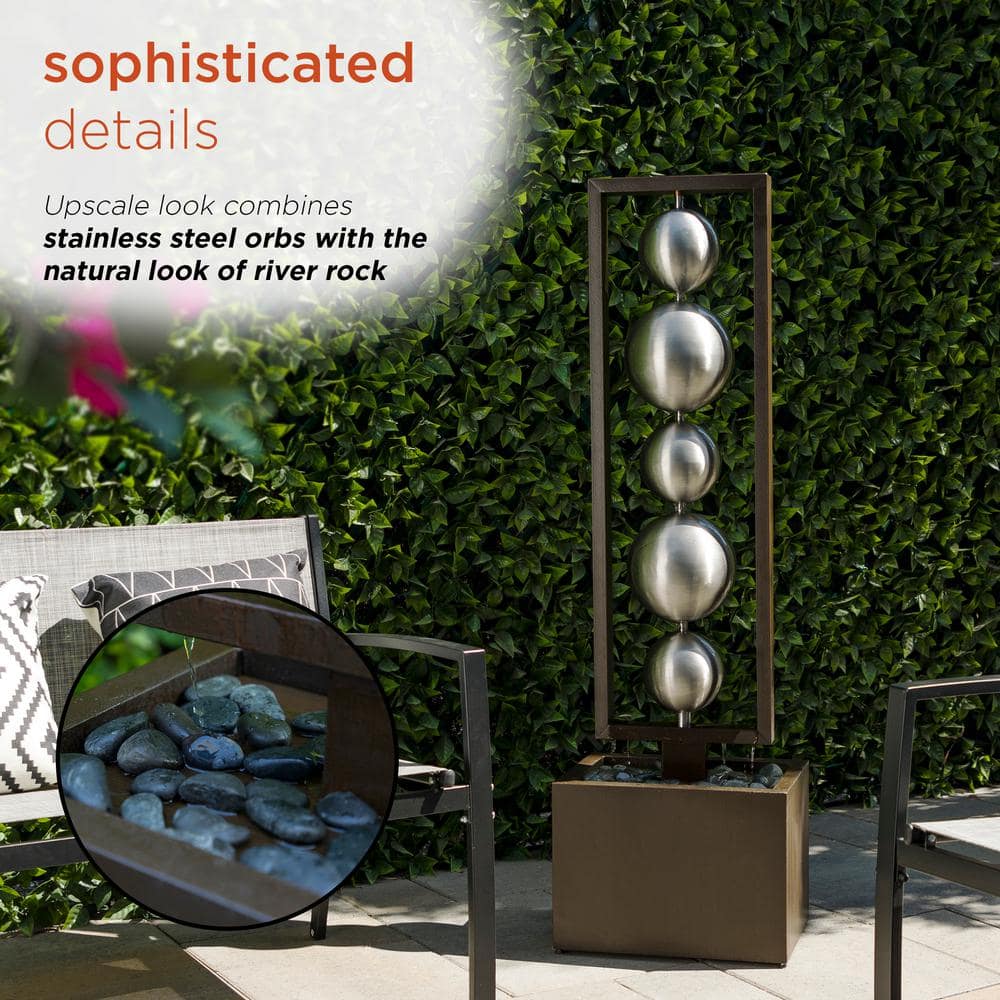 55" Silver and Brown Stainless Steel Column Fountain