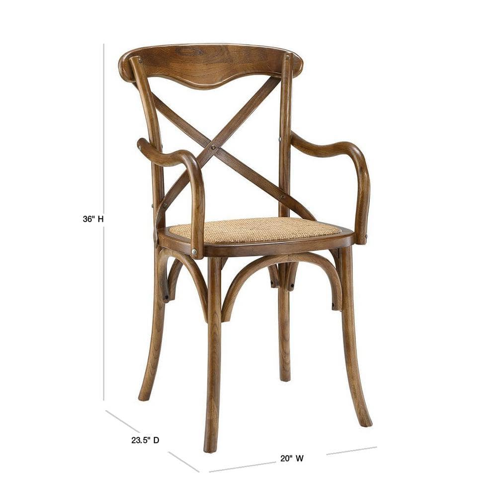 Farmhouse Walnut Wood Upholstered Arm Chair with Cross Back