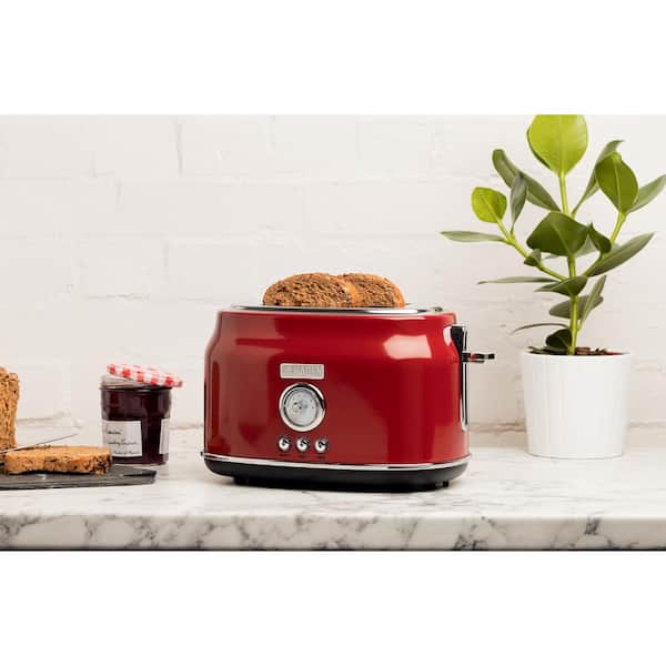 Dorset 900-Watt 2-Slice Wide Slot Red Retro Toaster with Removable Crumb Tray and Adjustable Settings