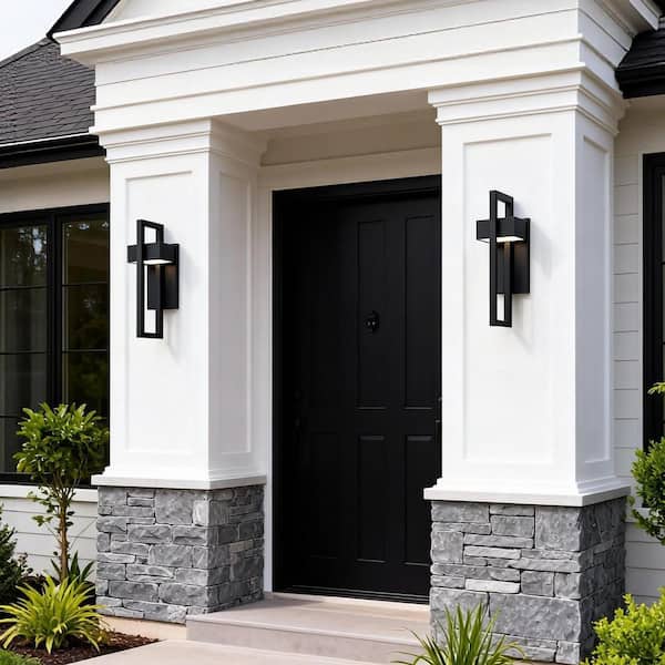 2-Pack Modern Black Metal LED Outdoor Wall Light Up and Down Exterior Rectangle Wall Sconce for Porch or Garden Entryway