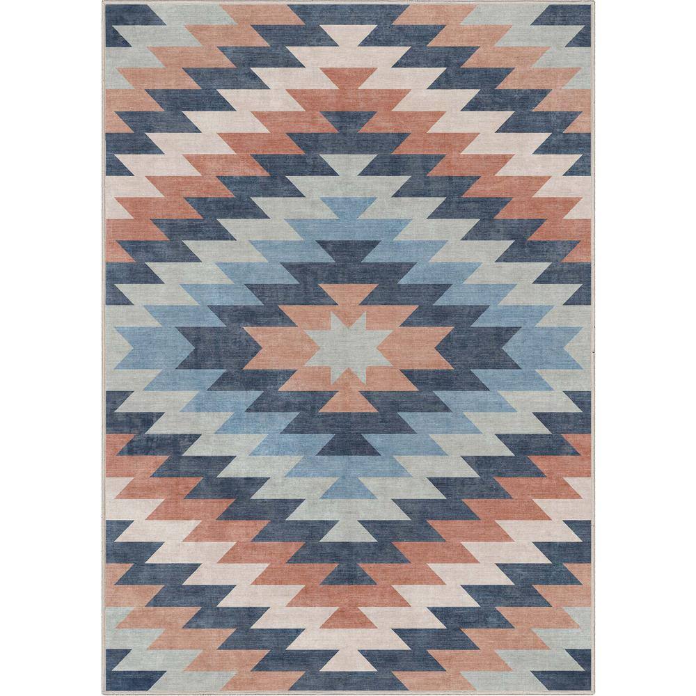 Blue and Orange Southwestern Chenille Area Rug 2'3" x 3'11"