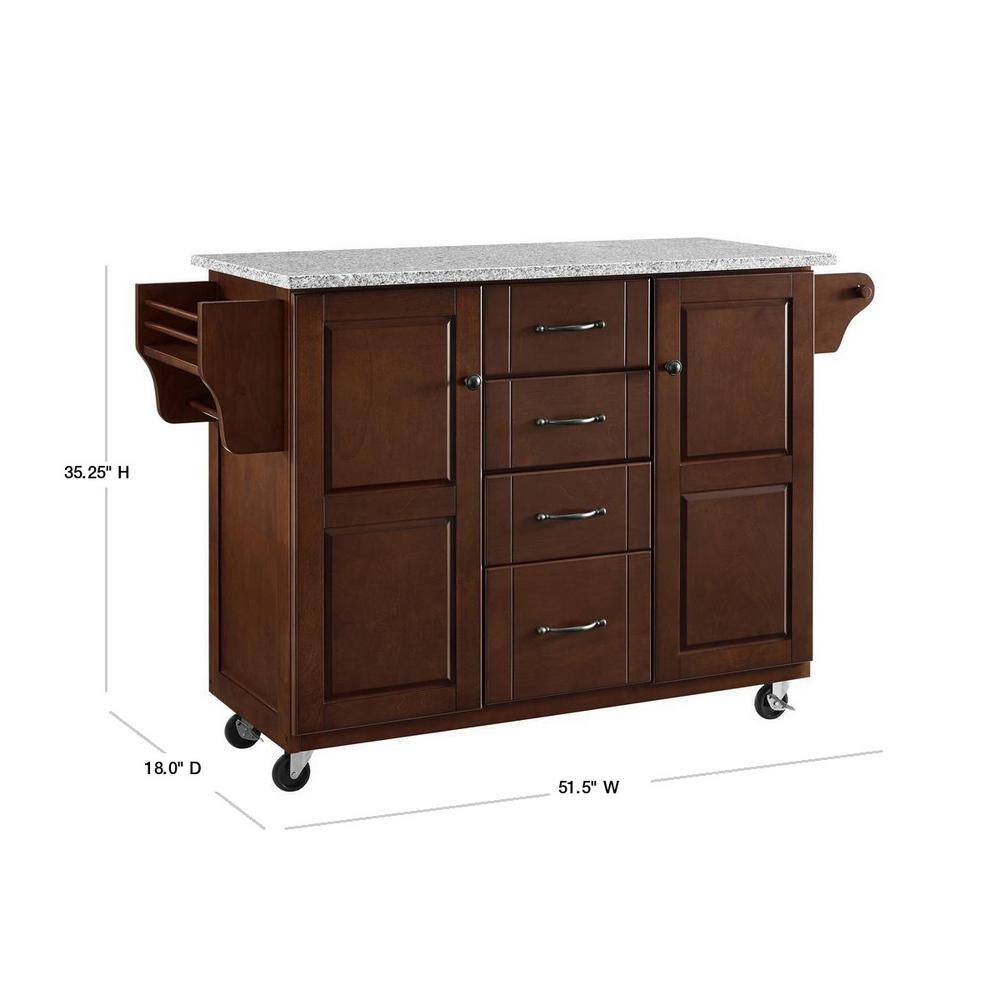 Eleanor Mahogany Granite Top Rectangular Kitchen Cart with Storage