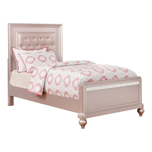Kloe Pink Wood Frame Twin Panel Bed with Tufted Headboard