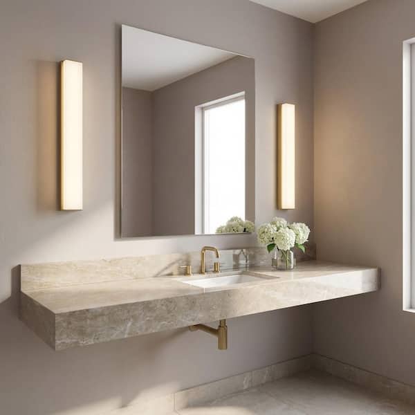 Panna 24 in. W x 3 in. H Satin Brass Modern Dimmable LED Bathroom Vanity Light with White Acrylic Diffusor