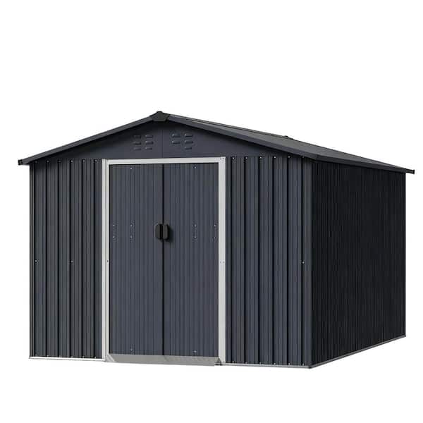 8 ft. W x 15 ft. D Gray Outdoor Metal Shed with Double Lockable Doors, Air Vent for Garden, Backyard, Lawn (120 sq. ft.)