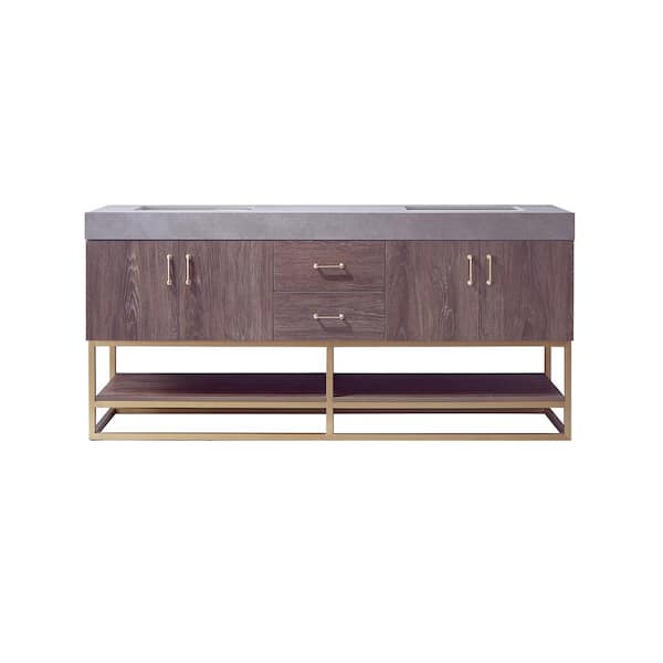 ROSWELL Alistair 72 in. W x 22 in. D x 34 in. H Double Bath Vanity in North Carolina Oak with Grey Natural Stone Top