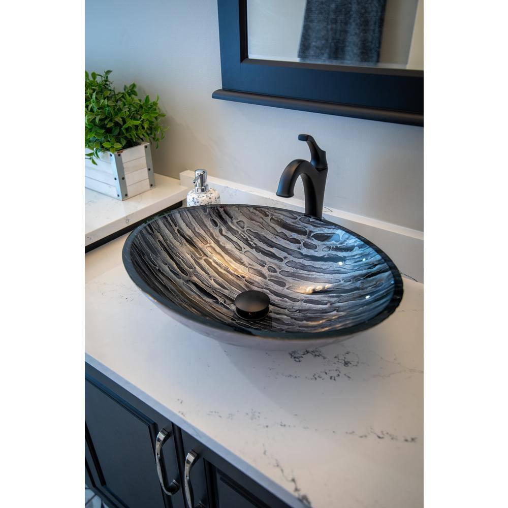 Silver and Black Textured Glass Oval Bathroom Sink