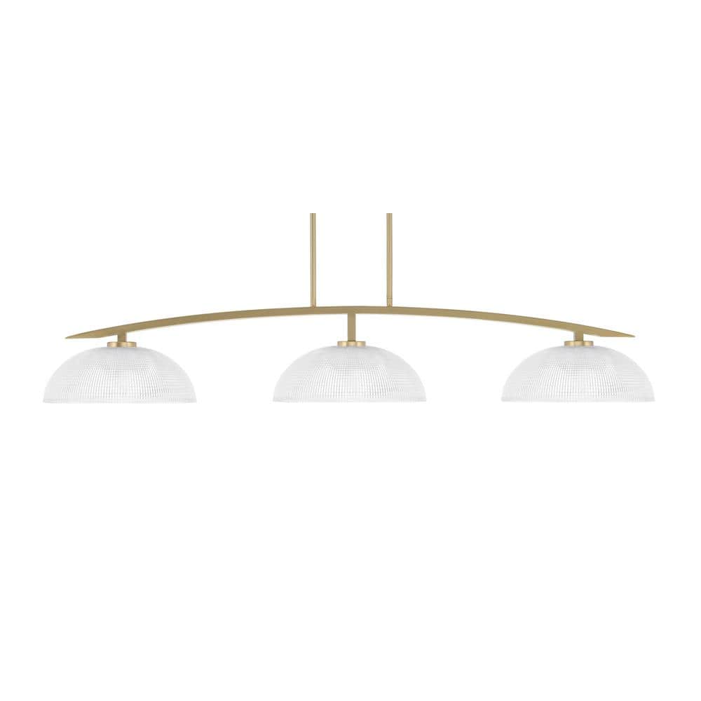Siena 3-Light New Age Brass Billiard Light with 13 in. Clear Ribbed Glass S