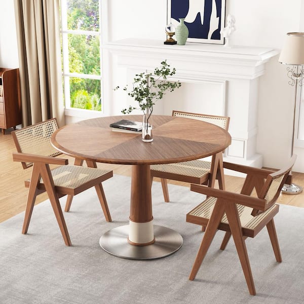 THE RIGHT PATH Walnut color Wood 43.3in Pedestal Dining Table Seats 4 ...