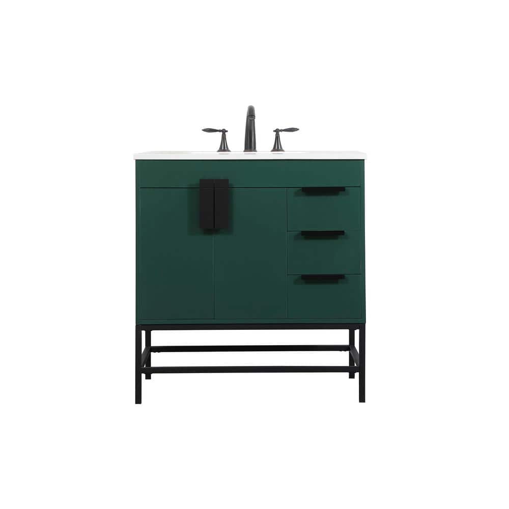 Simply Living 32 in. W x 22 in. D x 33.5 in. H Bath Vanity in Green with Iv
