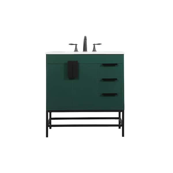 Unbranded Simply Living 32 in. W x 22 in. D x 33.5 in. H Bath Vanity in Green with Ivory White Engineered Marble Top