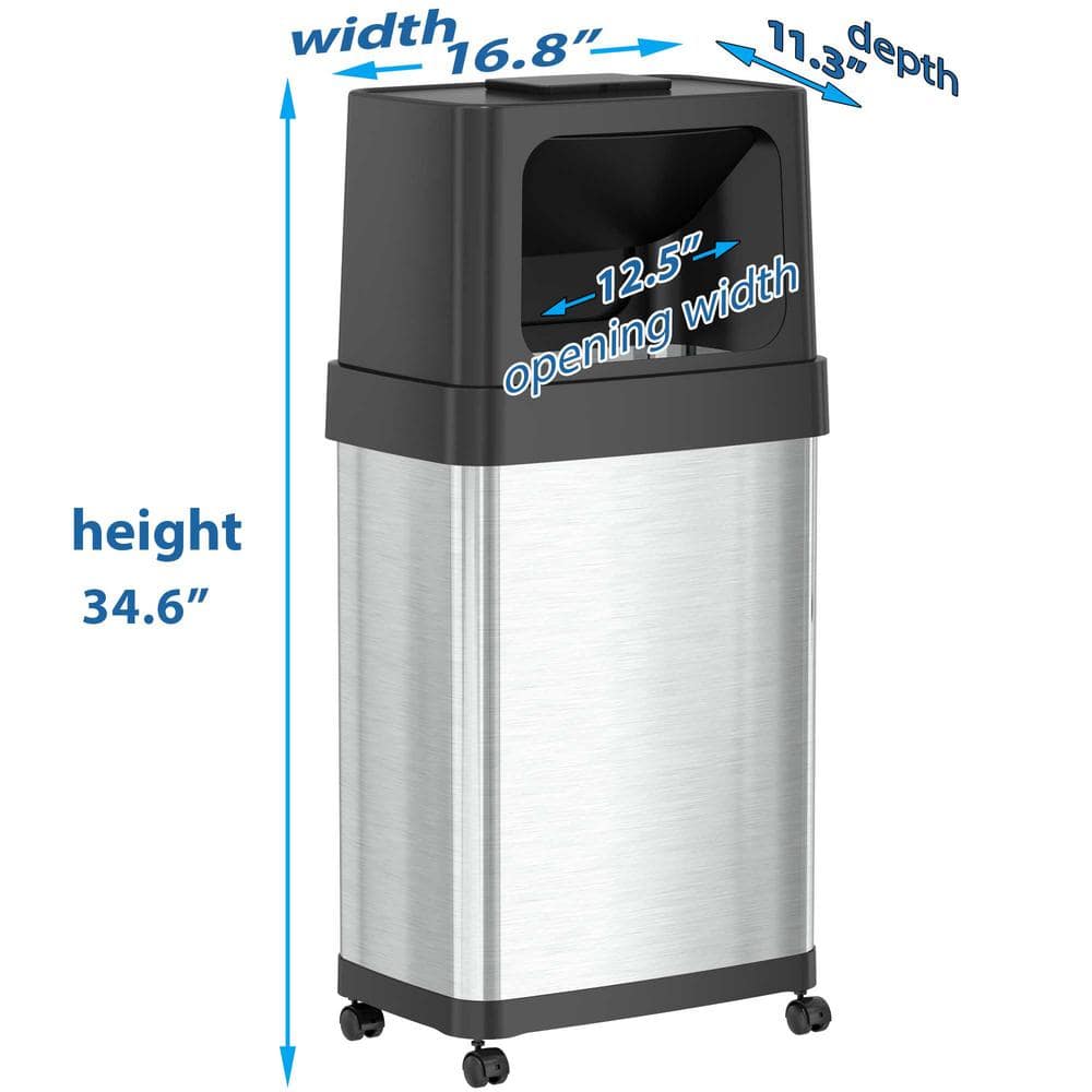 18 Gallon Brushed Stainless Steel Dual Push Lid Trash Can with Wheels
