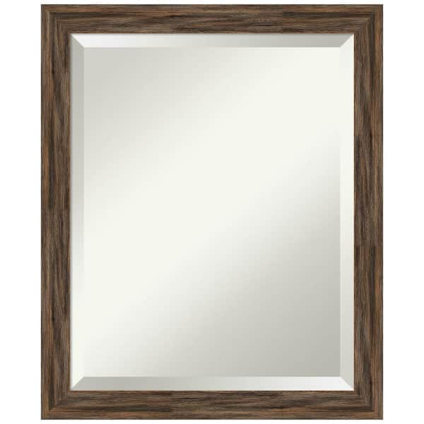 Amanti Art Regis 22.62 in. x 18.62 in. Rustic Rectangle Framed Barnwood Mocha Narrow Bathroom Vanity Wall Mirror