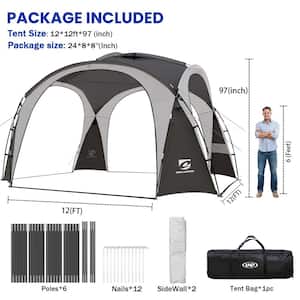 12 ft. x 12 ft. Grey Pop-Up Canopy UPF50+ Tent with Side Wall Ground Pegs and Stability Poles Sun Shelter for Camping