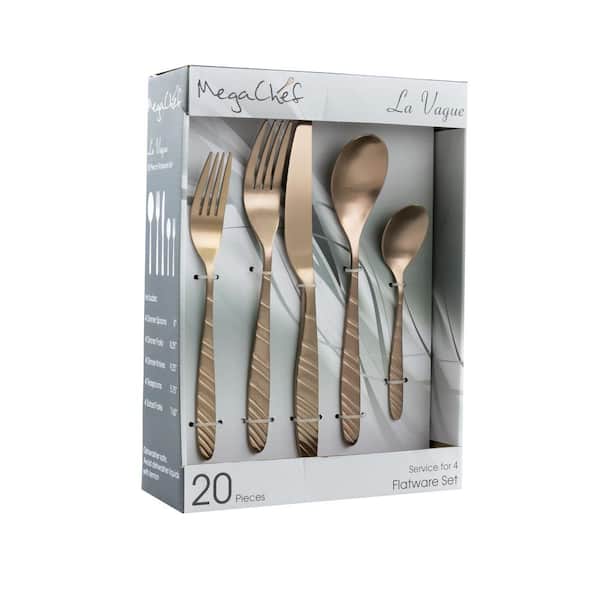 MegaChef La Vague 20-Piece Rose Gold 18/10 Stainless Steel Flatware Set, Service for 4