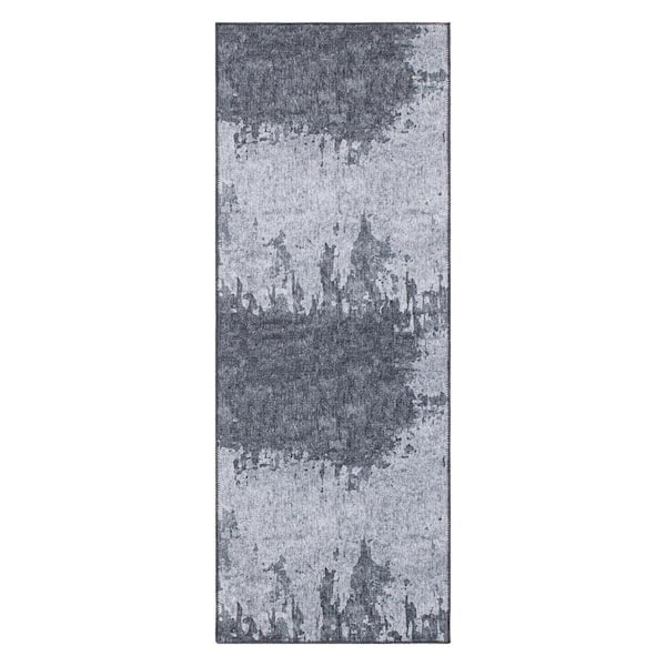 World Rug Gallery Distressed Abstract Machine Washable 2 ft. 6 in. x 10 ft. Gray Runner Rug