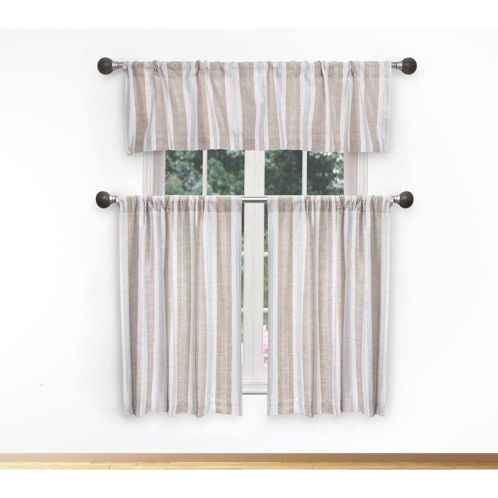 Linen-White Striped Rod Pocket Room Darkening Curtain - 15 in. W x 58 in. L