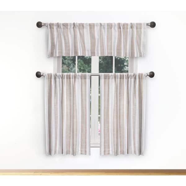 Duck River Linen-White Striped Rod Pocket Room Darkening Curtain - 15 in. W x 58 in. L (Set of 3)
