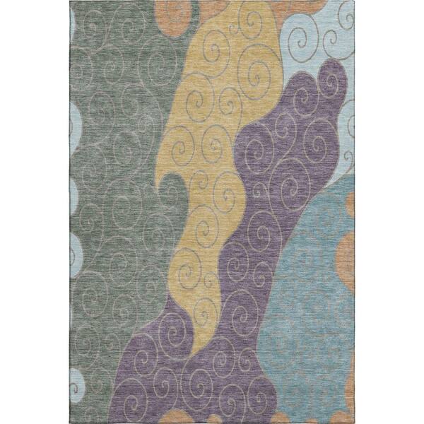 Mayfield Premium Machine Washable Abstract AMF2464 Basil 10 ft. x 14 ft. Area Rug