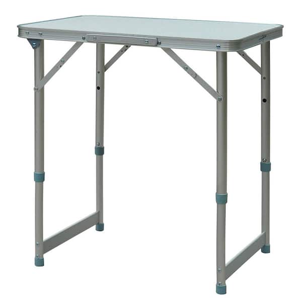 24 in. Grey & Silver Rectangle Aluminum Folding Picnic Table with Carry Handle, Height Adjustable and Easy Storage