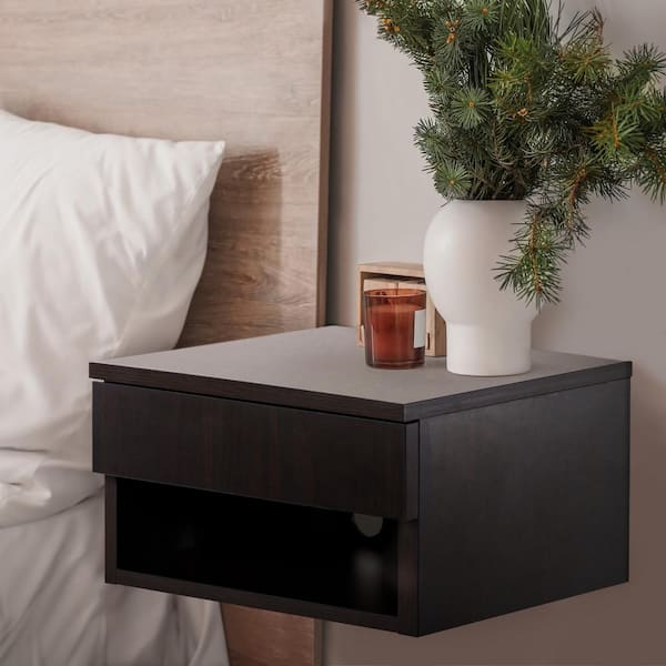 Ettore 15.71 in. Mid-Century Modern Floating Wall Mounted Nightstand with Soft-Close Drawer and Cable Hole, Black