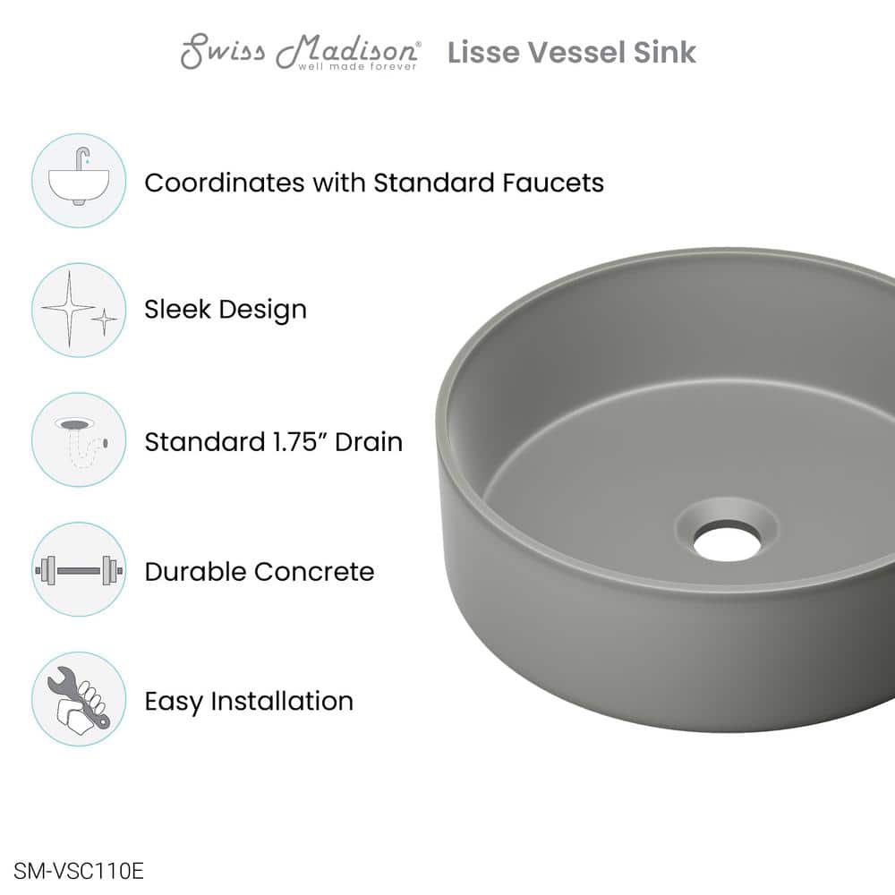 Lisse 14.5" Round Dark Gray Concrete Vessel Sink