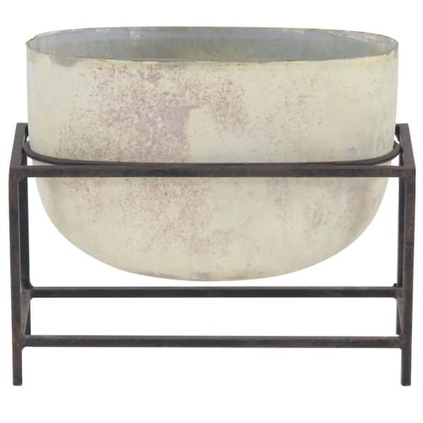 Litton Lane Cream Glass Decorative Vase with Metal Stand 53776 The