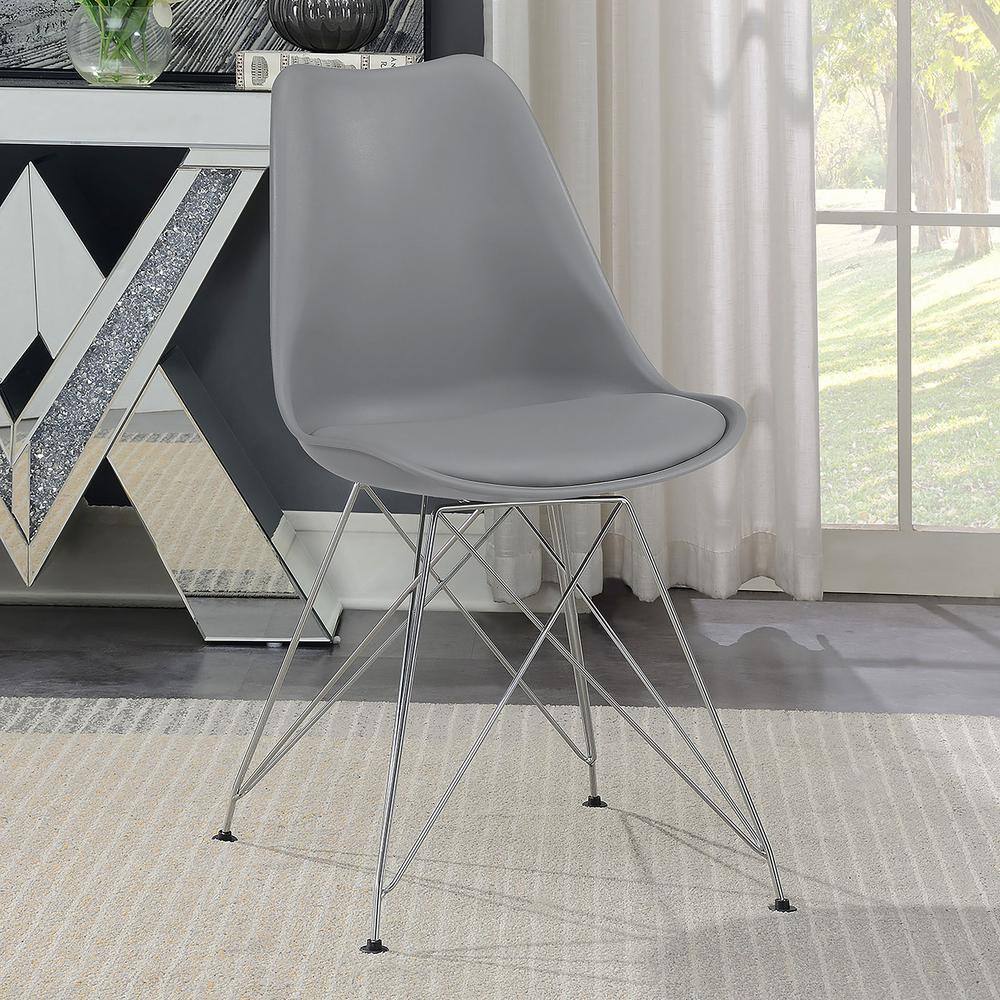 Gray Faux Leather Upholstered Side Chair with Chrome Legs