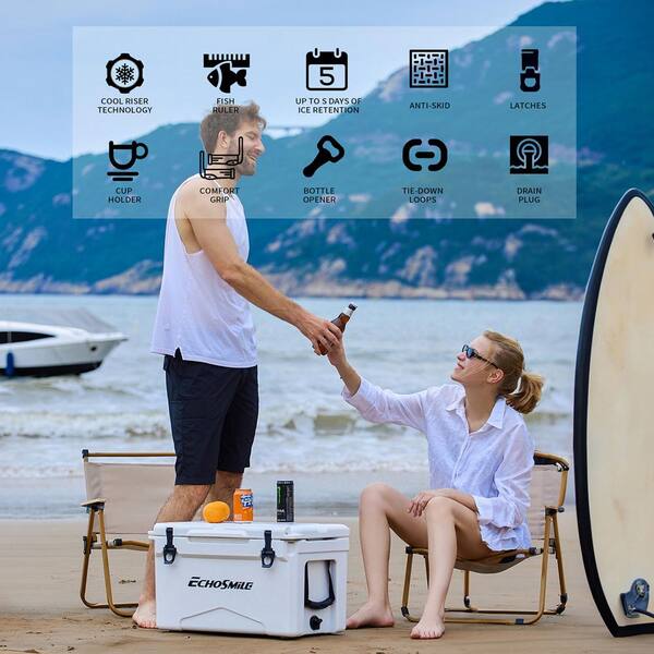 Tunearary 35 qt. Outdoor White Insulated Box Cooler with