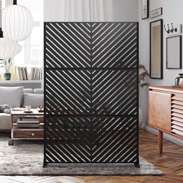 Dovelina 72 in. H x 47 in. W Galvanized Steel Metal Wall Sculptures Outdoor Fence Privacy Panels Parallel Pattern in Black