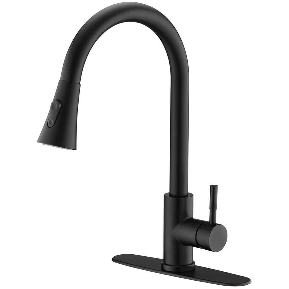 Single-Handle Pull Down Sprayer Kitchen Faucet with 2 Modes Spray, Pull Out Spray Wand in Matte Black -  waterpar, WPTH4003MB01