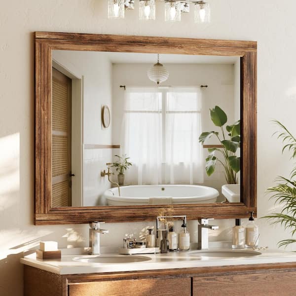 XRAMFY Antique Brown 30 in. W x 40 in. H Rectangle Wood Framed