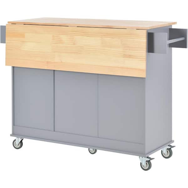 Runesay Black Wood Base with Wood Top Rolling Kitchen Island (29.5-in x 52.76-in x 36.81-in)