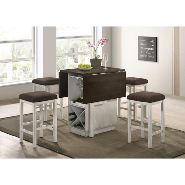 Tryste 26 in. Dark Walnut and Antique White Wood Counter Height Stools (Set of 2)