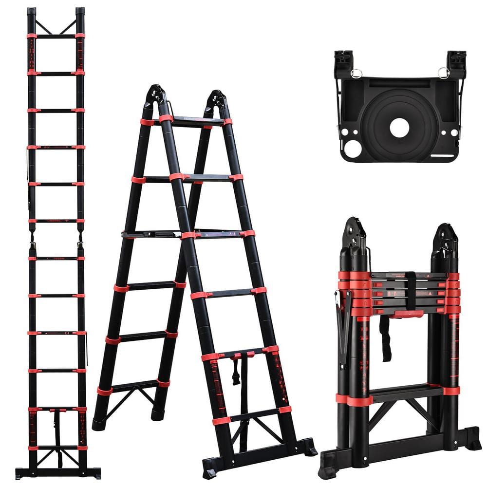 12.5 ft. 330 lb. Aluminum Telescop Ladder, Extension Ladder with Platform a
