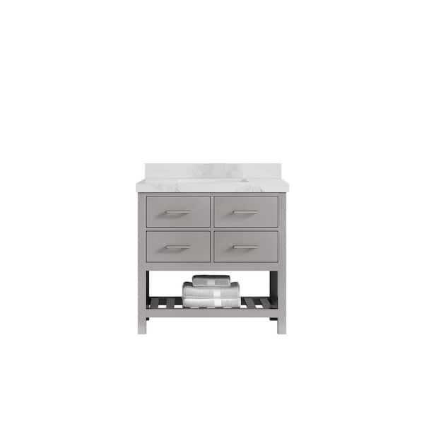 Willow Collections Parker 36 in. W x 22 in. D x 36 in. H Center Sink Bath Vanity in Elephant Gray with 2 in. Calacatta Nuvo Top