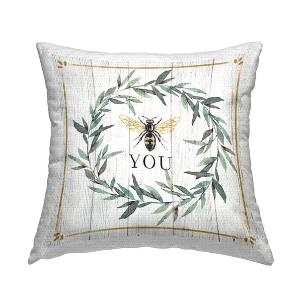 Stupell Industries Bee You Quote Farm Floral Insect Pun Off-White Square Outdoor Throw Pillow