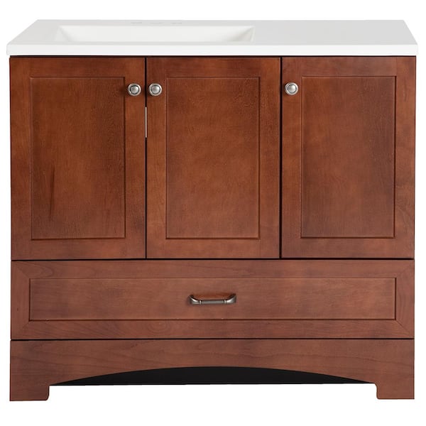 Glacier Bay Lancaster 36 in. W x 19 in. D Bath Vanity in Amber with AB Engineered Composite Vanity Top in White