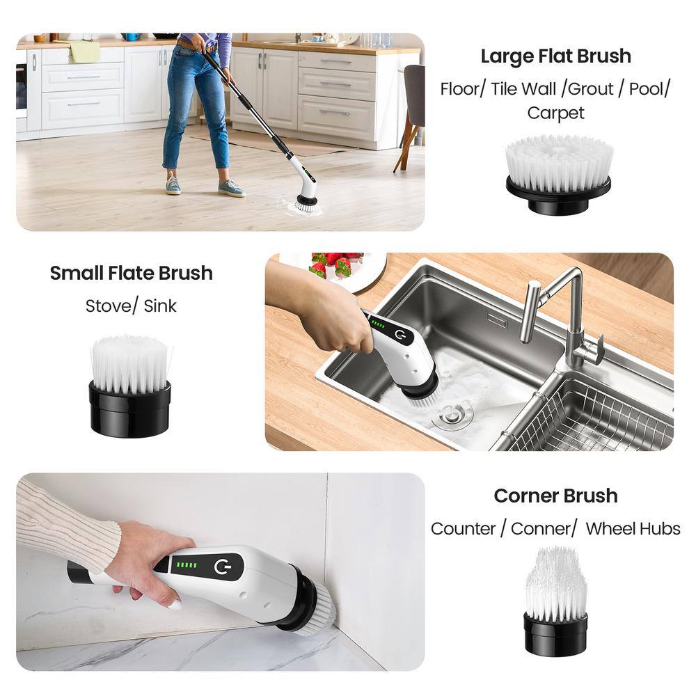 Cordless Electric Spin Scrubber with Adjustable Handle and 7 Heads