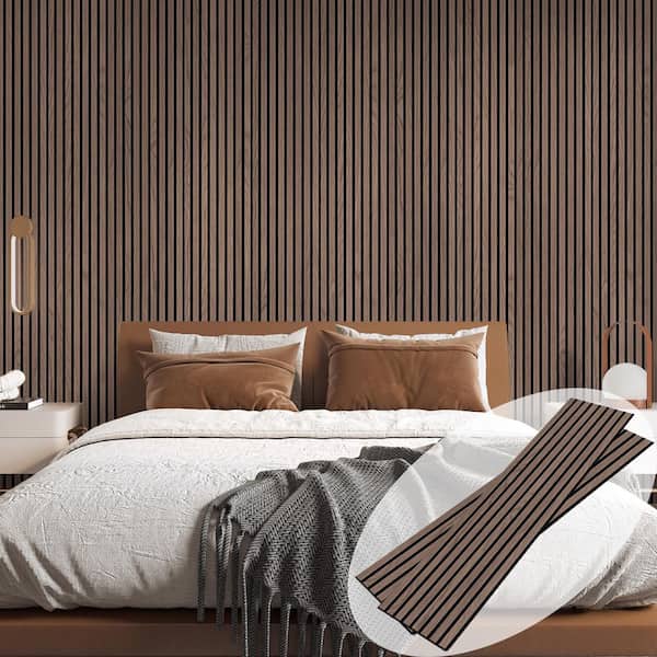 0.8 in. x 1 ft. x 8 ft. Natural Wood Slat Acoustic Panels, Brown MDF Decorative Wall Paneling 2 Pieces (16.5 Sq. Ft.)