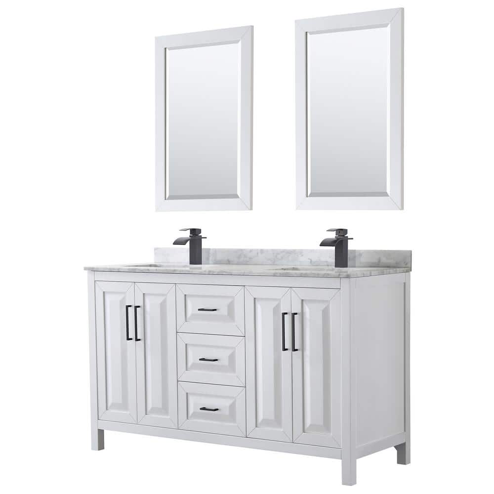 Daria 60 in. W x 22 in. D x 35.75 in. H Double Bath Vanity in White with White Carrara Marble Top and 24 in. Mirrors price history on PriceWatchPro