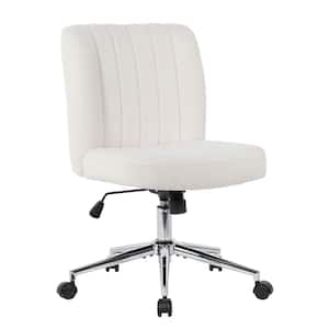 Boucle Fabric Adjustable Height Ergonomic Mid-Back Task Chair in Cream/Chrome without Arms