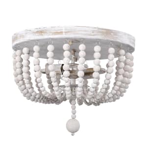 Aileen 14 in. 2-Light Indoor Weathered White and Matte Gold Finish Flush Mount with Light Kit