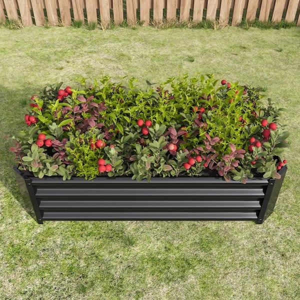 AUTMOON 47 in. x 24 in. x 11 in. Metal Raised Garden Bed, Outdoor Rectangle Raised Planter for Flowers Plants, Vegetables Black