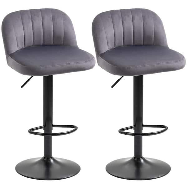 HOMCOM 39.75 in. Grey Low Back Metal Frame Adjustable Bar Stools with PU leather seat (Set of 2)