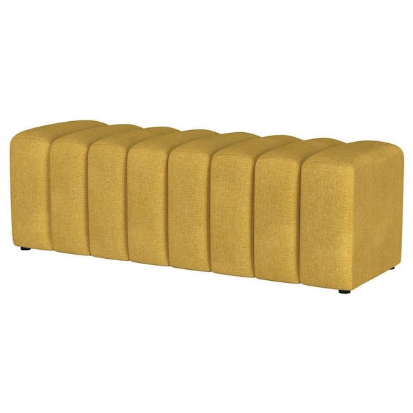 Benjara Sanna 54 in. Yellow Modern Channel Tufted Fabric Accent