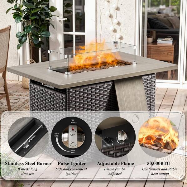 Fire Pit Table 5 pcs Set ,Outdoor Fire Tables,50,000BTU Stainless Steel Burner- brown Fire Pit Table 5 pcs Set ,Outdoor Fire Tables,50,000BTU Stainless Steel Burner- brown