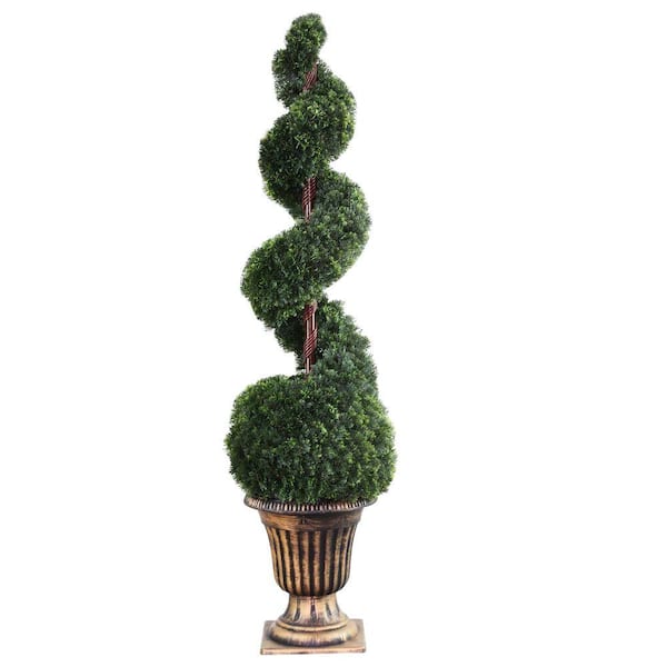 National Tree Company 66 in. Artificial Cedar Spiral Tree with Ball in Black and Gold Urn